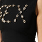 Black Jersey Lace Ruching Rhinestone Tank Top