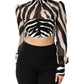 Zebra Print Chiffon Paneled Crop Blouse Top