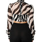 Zebra Print Chiffon Paneled Crop Blouse Top
