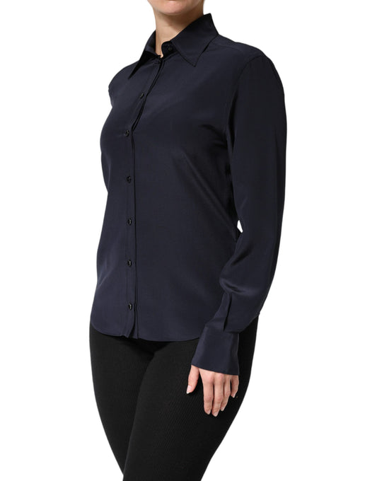 Blue Collared Long Sleeves Dress Shirt Top