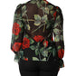 Black Floral Long Sleeves Silk Blouse Top