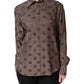 Brown Collared Long Sleeves Logo Shirt Top