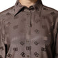Brown Collared Long Sleeves Logo Shirt Top