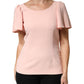 Pink Short Sleeves Round Neck Blouse Top