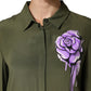 Top Green Acetate Collared Long Sleeves Floral Top