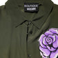 Top Green Acetate Collared Long Sleeves Floral Top