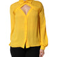 Yellow Silk Collared Long Sleeves  Top