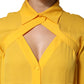 Yellow Silk Collared Long Sleeves  Top