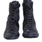 Dark Blue Deer Leather Mid Calf Boots Shoes