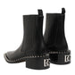 Black Studded Chelsea Short Ankle Boots Shoes