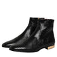 Black Leather Chelsea Short Ankle Boots  Shoes