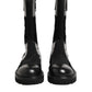 Black Patchwork Leather Mid Calf Boot  Shoes