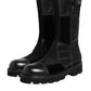 Black Patchwork Leather Mid Calf Boot  Shoes