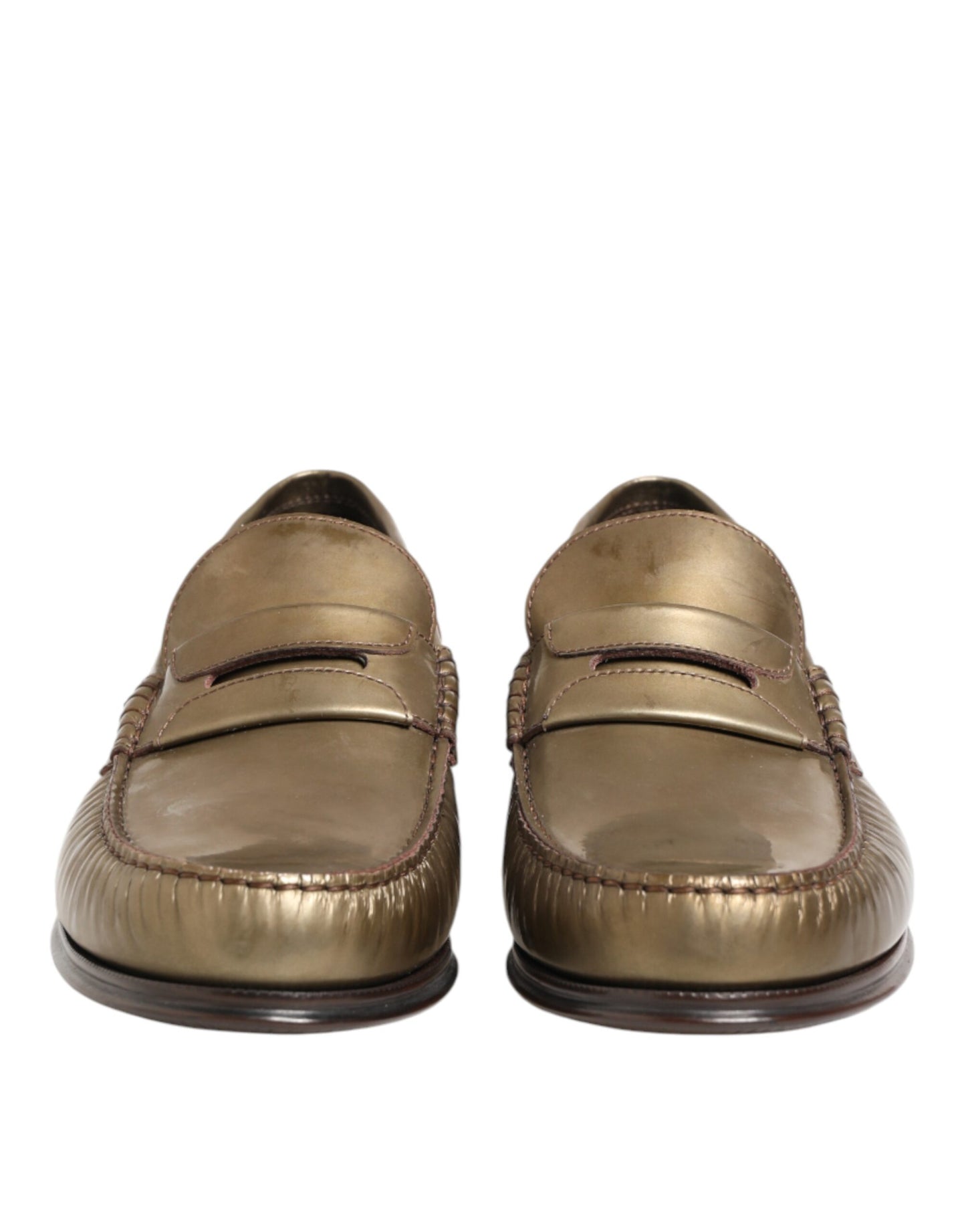 Gold Leather Slip On Dress Men Loafers Shoes