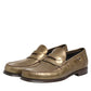 Gold Leather Slip On Dress Men Loafers Shoes