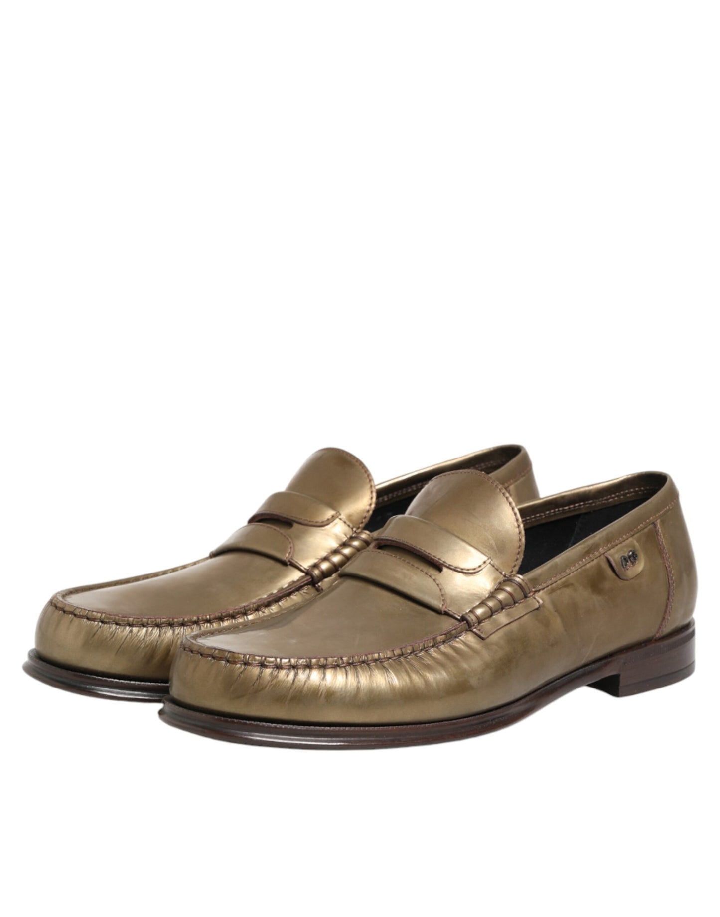 Gold Leather Slip On Dress Men Loafers Shoes