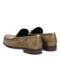 Gold Leather Slip On Dress Men Loafers Shoes