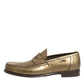 Gold Leather Slip On Dress Men Loafers Shoes