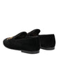 Black Velvet Gold Crown Mens Loafers Shoes