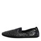 Black Jacquard Leather Slip On Loafers Shoes