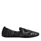 Black Jacquard Leather Slip On Loafers Shoes