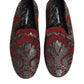 Bordeaux Jacquard Leather Slip On Loafer Shoes