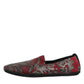 Bordeaux Jacquard Leather Slip On Loafer Shoes