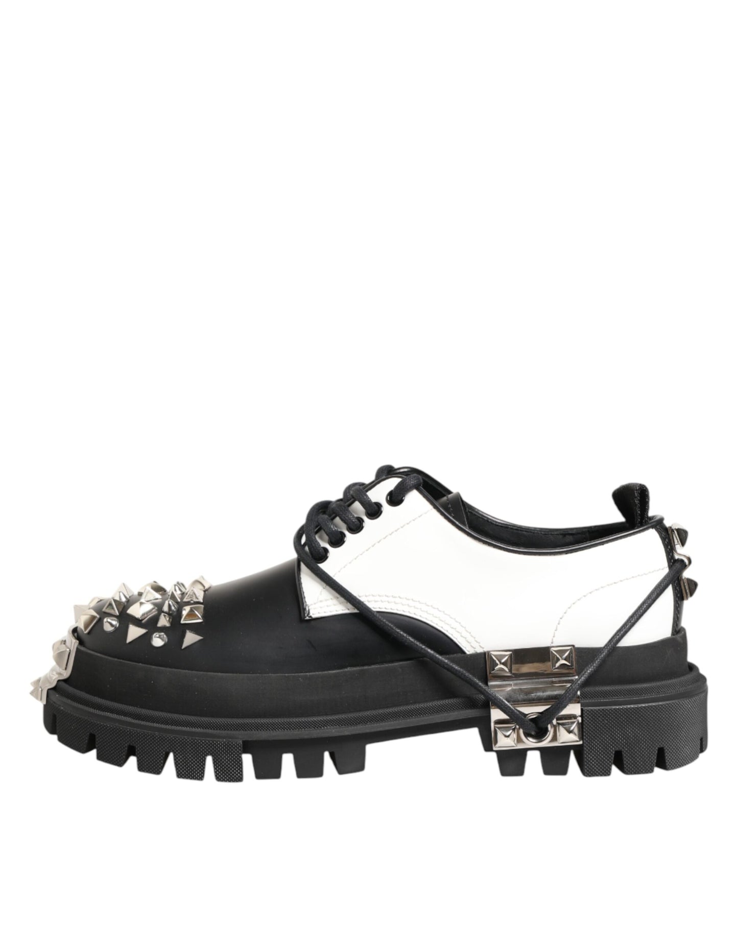 Black White Studded Men Formal Derby Shoes