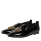 Black Leather Gold Crown Mens Loafers Shoes