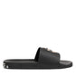 Black Leather Slides Sandals Beachwear Shoes