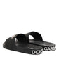 Black Leather Slides Sandals Beachwear Shoes