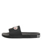 Black Leather Slides Sandals Beachwear Shoes