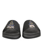 Black Leather Slides Sandals Beachwear Shoes