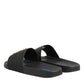Black Leather Slides Sandals Beachwear Shoes