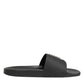 Black Leather Slides Sandals Beachwear Shoes