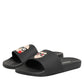 Black Leather Slides Sandals Beachwear Shoes
