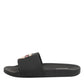 Black Leather Slides Sandals Beachwear Shoes