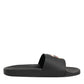 Black Leather Slides Sandals Beachwear Shoes