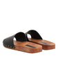 Black Brown Leather Slides Sandals Shoes