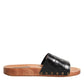 Black Brown Leather Slides Sandals Shoes