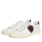 White Leather Heart Embellished Sneakers Shoes