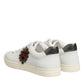 White Leather Heart Embellished Sneakers Shoes