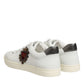 White Leather Heart Embellished Sneakers Shoes
