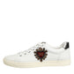 White Leather Heart Embellished Sneakers Shoes