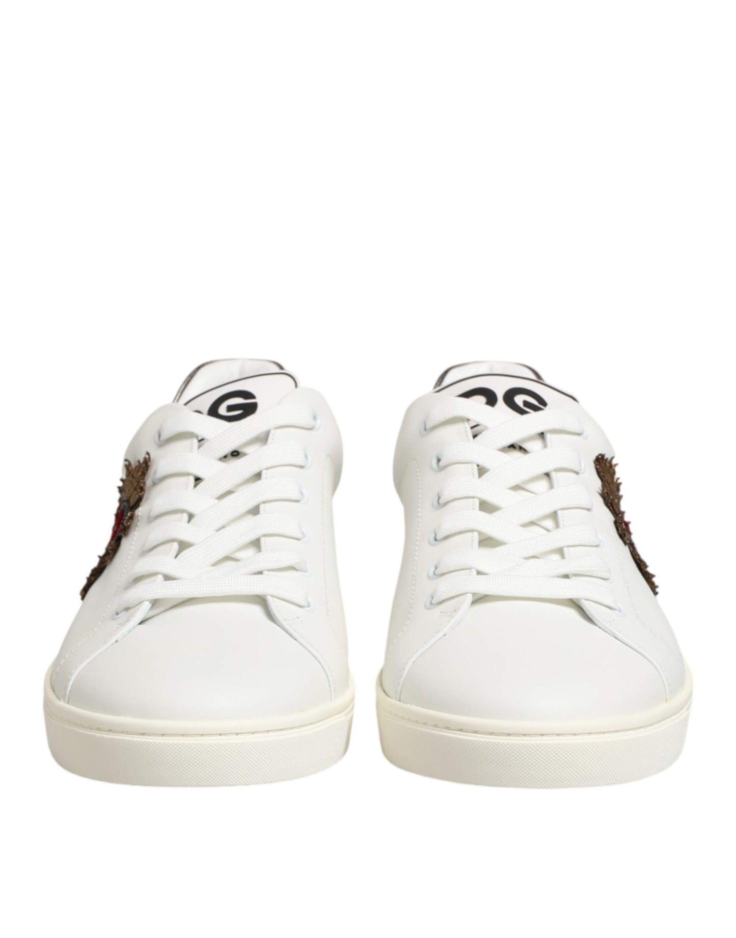 White Leather Heart Embellished Sneakers Shoes
