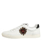 White Leather Heart Embellished Sneakers Shoes