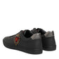 Black Leather Heart Embellished Sneakers Shoes