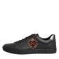 Black Leather Heart Embellished Sneakers Shoes