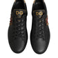 Black Leather Heart Embellished Sneakers Shoes