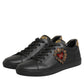 Black Leather Heart Embellished Sneakers Shoes